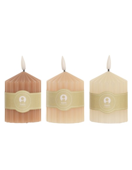 VELA LED CERA PARAFINA 7X7X12 RAYAS 3 SURT.