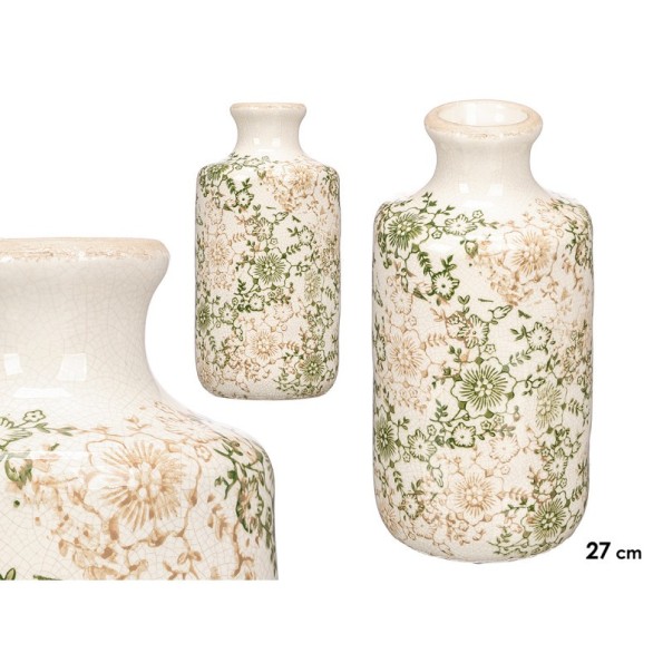 JARRON BOTELLA BOCA ANCHA VERDE BEIGE 27CM