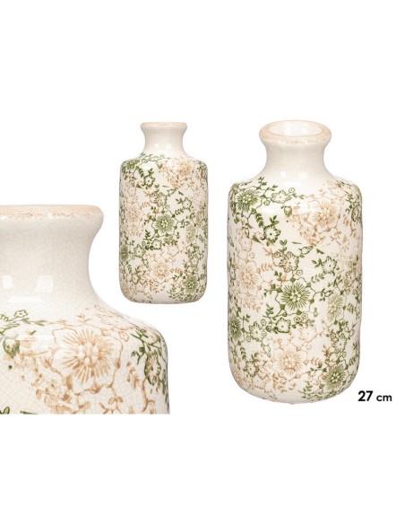JARRON BOTELLA BOCA ANCHA VERDE BEIGE 27CM