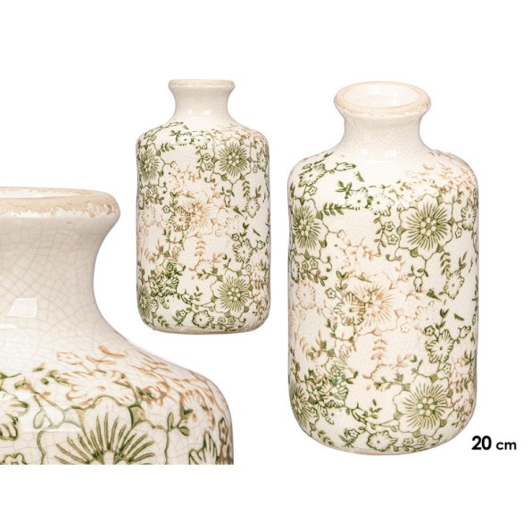 JARRON BOTELLA BOCA ANCHA VERDE BEIGE 20,5CM