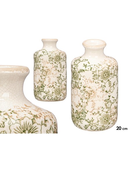 JARRON BOTELLA BOCA ANCHA VERDE BEIGE 20,5CM