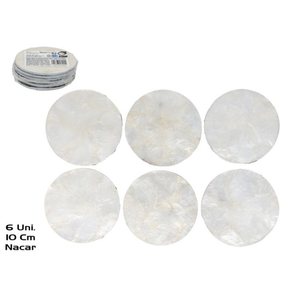 SET 6 POSAVASOS REDONDO NACAR 10CM BLANCO