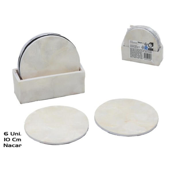 SET 6 POSAVASOS RED. NACAR 10CM BLANCO CAJA