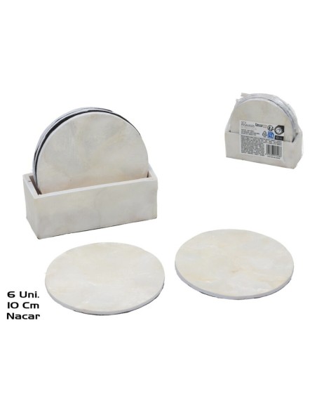 SET 6 POSAVASOS RED. NACAR 10CM BLANCO CAJA