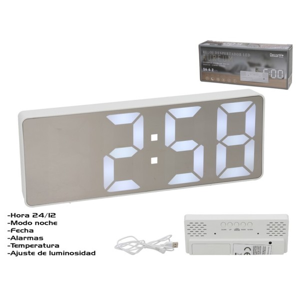RELOJ DESPERTADOR LED AUREUM 16X2.5X6CM
