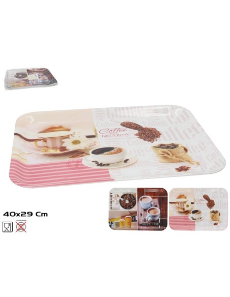 BANDEJA RECT. BUEN CAFE 40X29CM 2 SURT