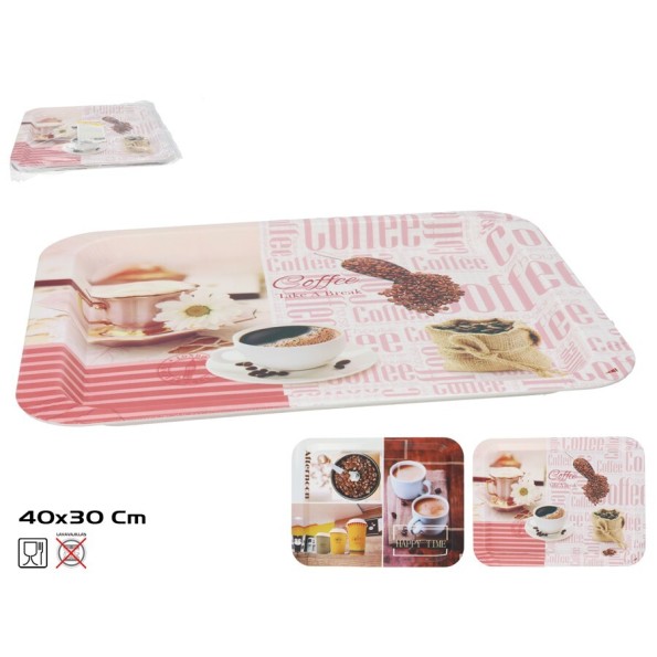 BANDEJA RECT. BUEN CAFE 40X30CM 2 SURT