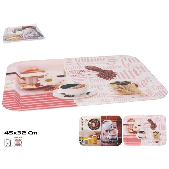 BANDEJA RECT. BUEN CAFE 45X32CM 2 SURT