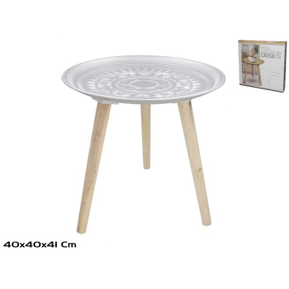 MESA AUXILIAR MADERA+MDF CASSIE 40X41CM PLATA