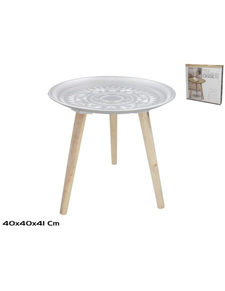 MESA AUXILIAR MADERA+MDF CASSIE 40X41CM PLATA