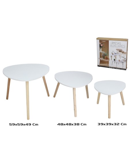 SET 3 MESAS AUXILIARES MADERA+MDF DARREN 59X59X49CM BLANCO+PINO
