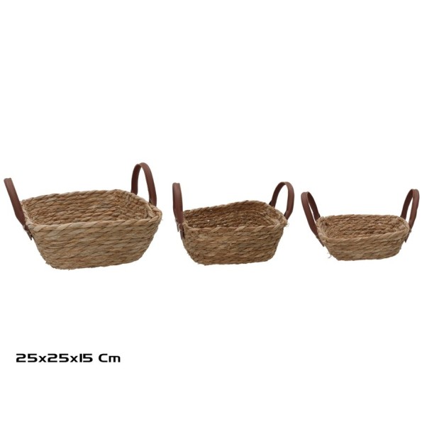 CESTA X3 CUADRADA C/ASAS  25X25X9/15CM LEIRE
