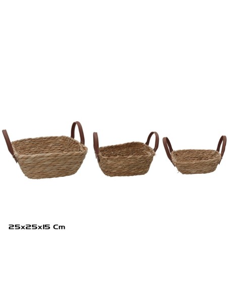CESTA X3 CUADRADA C/ASAS  25X25X9/15CM LEIRE