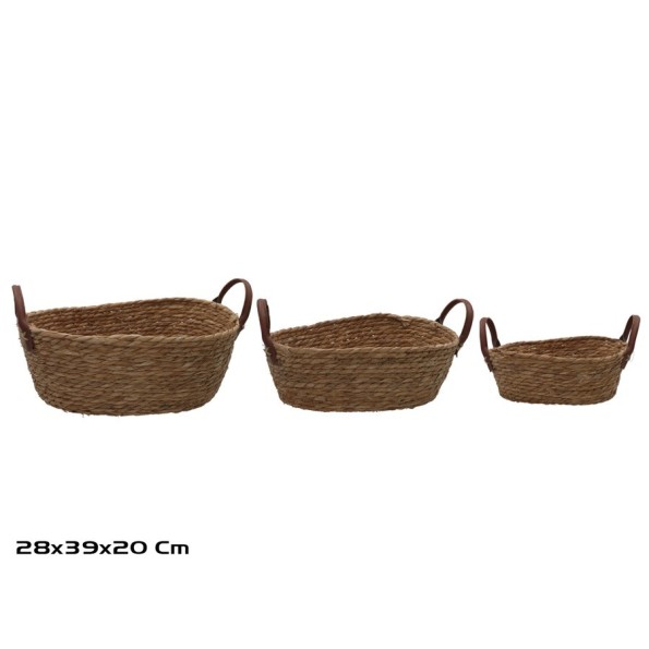 CESTA X3 OVAL C/ASAS  39X28X14/20CM LEIRE