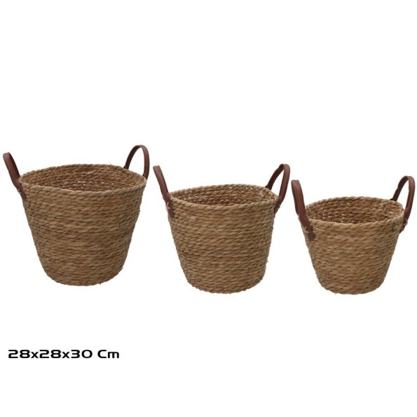 CESTA X3 REDONDA C/ASAS  28X28X24/30CM LEIRE
