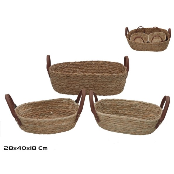 CESTA X3 RECTANGULAR C/ASAS  40X28X12/18CM LEIRE