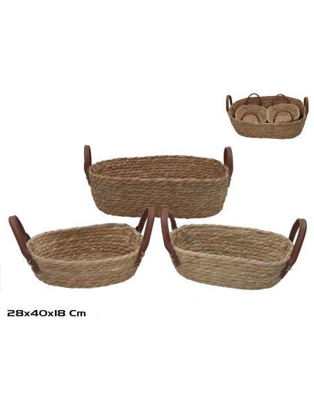 CESTA X3 RECTANGULAR C/ASAS  40X28X12/18CM LEIRE