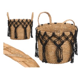 MACETERO MIMBRE MACRAME COLGANTE NEGRO GRANDE