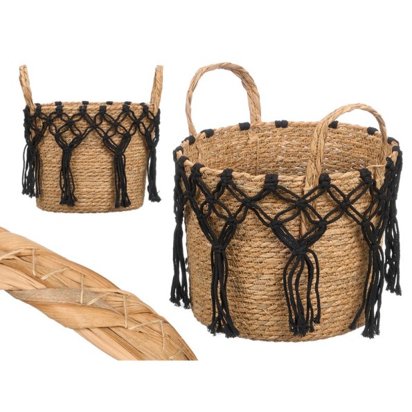 MACETERO MIMBRE MACRAME COLGANTE NEGRO GRANDE
