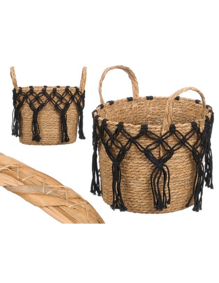 MACETERO MIMBRE MACRAME COLGANTE NEGRO GRANDE