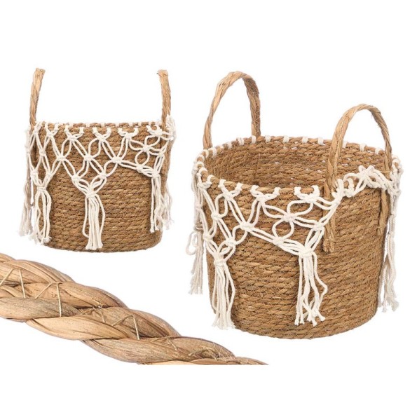 MACETERO MIMBRE MACRAME COLGANTE BLANCO GRANDE