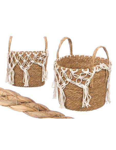 MACETERO MIMBRE MACRAME COLGANTE BLANCO GRANDE