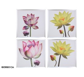 CUADRO PINTADO 60X60 FLOR COLOR PLATA