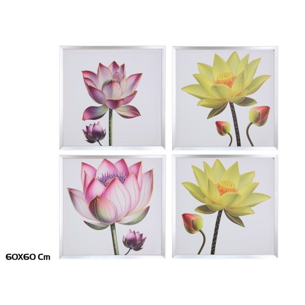 CUADRO PINTADO 60X60 FLOR COLOR PLATA