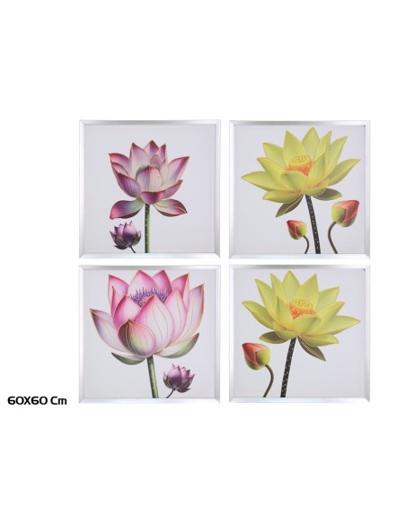 CUADRO PINTADO 60X60 FLOR COLOR PLATA
