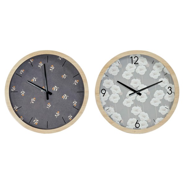 RELOJ PARED MDF CRISTAL 50X6X50 FLORES 2 SURT.