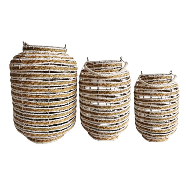 PORTAVELA SET 3 SEAGRASS METAL 25X25X47 NATURAL