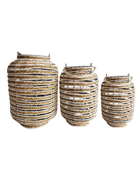 PORTAVELA SET 3 SEAGRASS METAL 25X25X47 NATURAL
