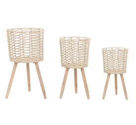 MACETERO SET 3 FIBRA TRENZADA MADERA 32X32X58 (69883)