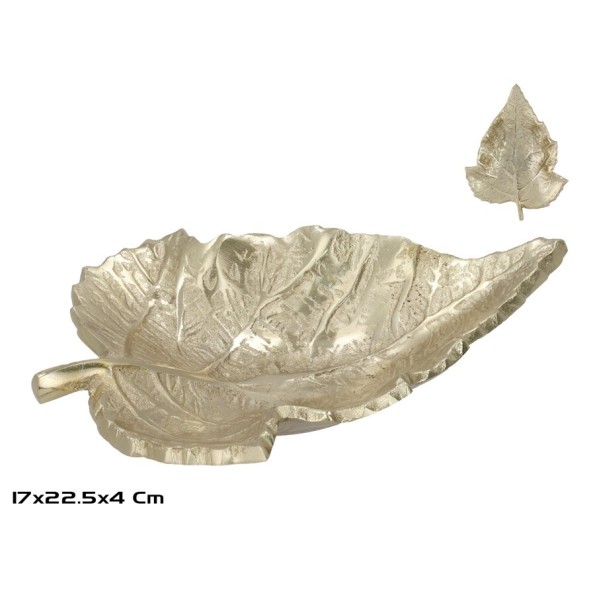 BANDEJA 22,5X17X4CM DORADO HOJAS