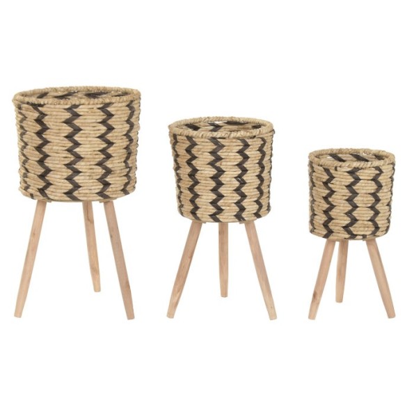 MACETERO SET 3 FIBRA TRENZADA 32X32X58 ZIGZAG