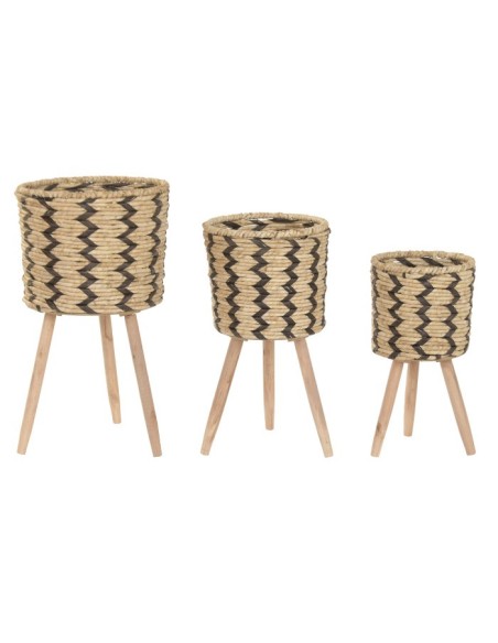 MACETERO SET 3 FIBRA TRENZADA 32X32X58 ZIGZAG