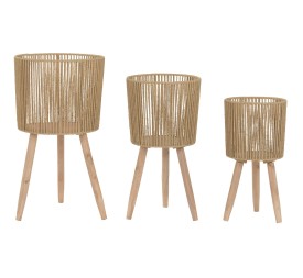 MACETERO SET 3 FIBRA TRENZADA MADERA 32X32X58