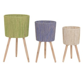 MACETERO SET 3 FIBRA TRENZADA MADERA 32X32X58