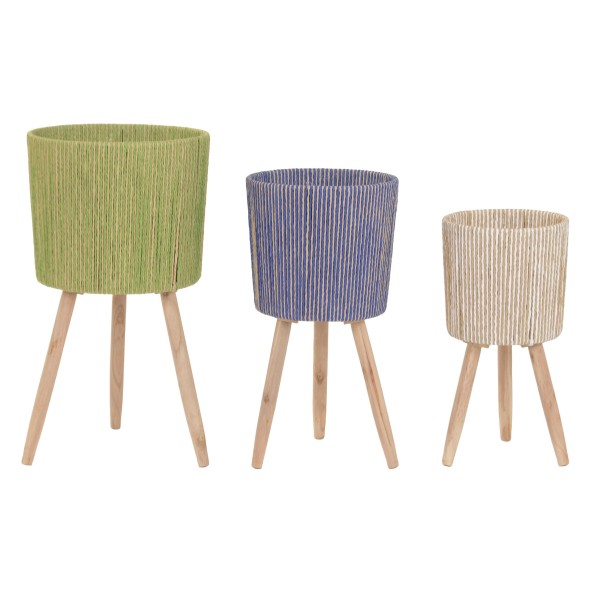 MACETERO SET 3 FIBRA TRENZADA MADERA COLORES 32X32X58