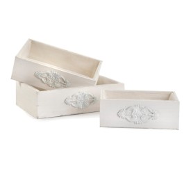 S/3 RECTANGULARES BAJOS CON DECORACIÓN ELEGANTE P30X16 H11 - GR40X26 H11 BLANCO