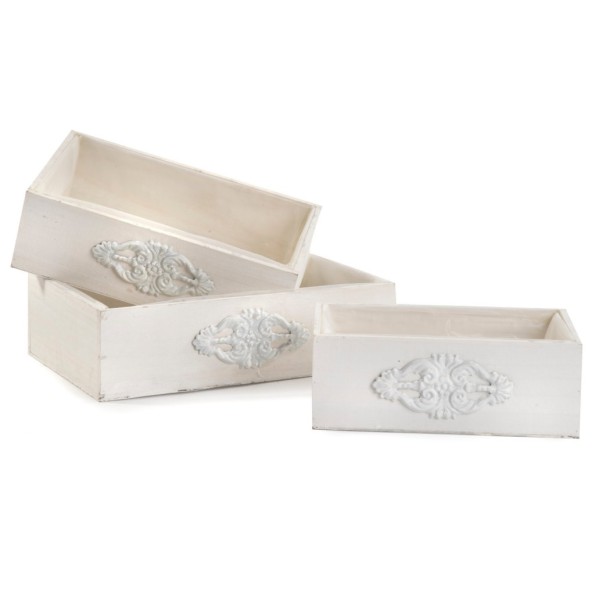 S/3 RECTANGULARES BAJOS CON DECORACIÓN ELEGANTE P30X16 H11 - GR40X26 H11 BLANCO