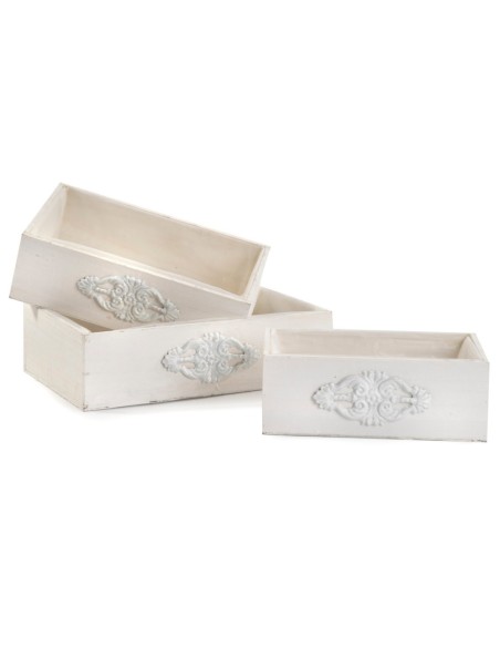 S/3 RECTANGULARES BAJOS CON DECORACIÓN ELEGANTE P30X16 H11 - GR40X26 H11 BLANCO