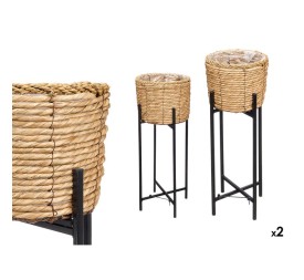 SET 2 MACETEROS MIMBRE NATURAL PATAS METAL 25 x 55.5 x 26 cm
