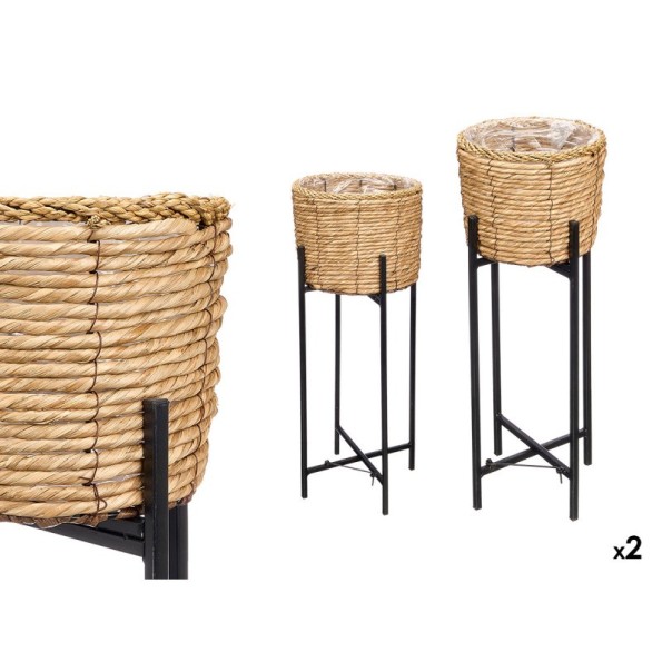 SET 2 MACETEROS MIMBRE NATURAL PATAS METAL 25 x 55.5 x 26 cm