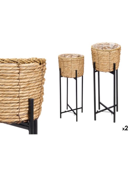 SET 2 MACETEROS MIMBRE NATURAL PATAS METAL 25 x 55.5 x 26 cm