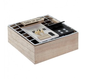 CAJA INFUSIONES MDF METAL 16X16X9 CASAS NATURAL