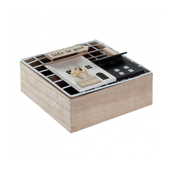 CAJA INFUSIONES MDF METAL 16X16X9 CASAS NATURAL