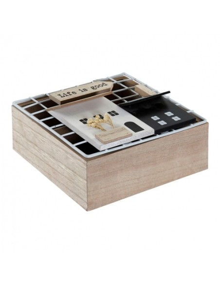 CAJA INFUSIONES MDF METAL 16X16X9 CASAS NATURAL CAJA INFUSIONES MDF METAL 16X16X9 CASAS NATURAL
