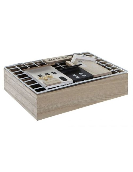 CAJA INFUSIONES MADERA METAL 26X17X8 CASAS NATURAL