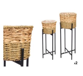 SET 2 MACETEROS MIMBRE TRENZADOS PATAS